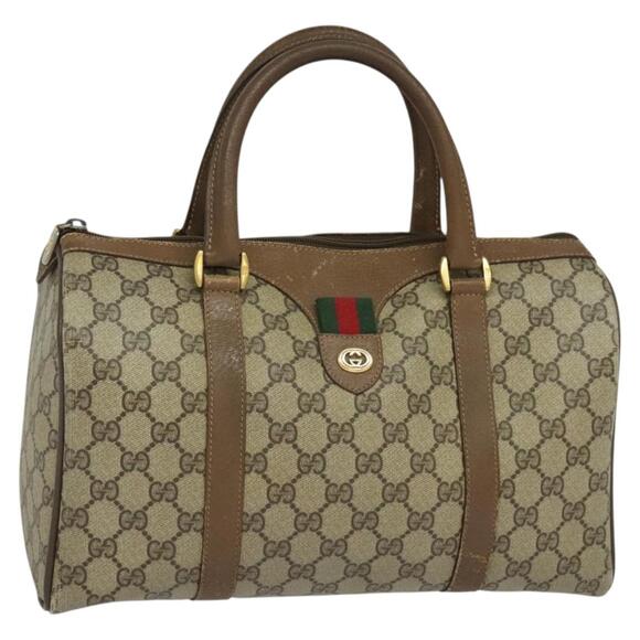 GUCCI GG Supreme Web Sherry Line Boston Bag Pvc Beige Gold 40 02 007 - Picture 1 of 16